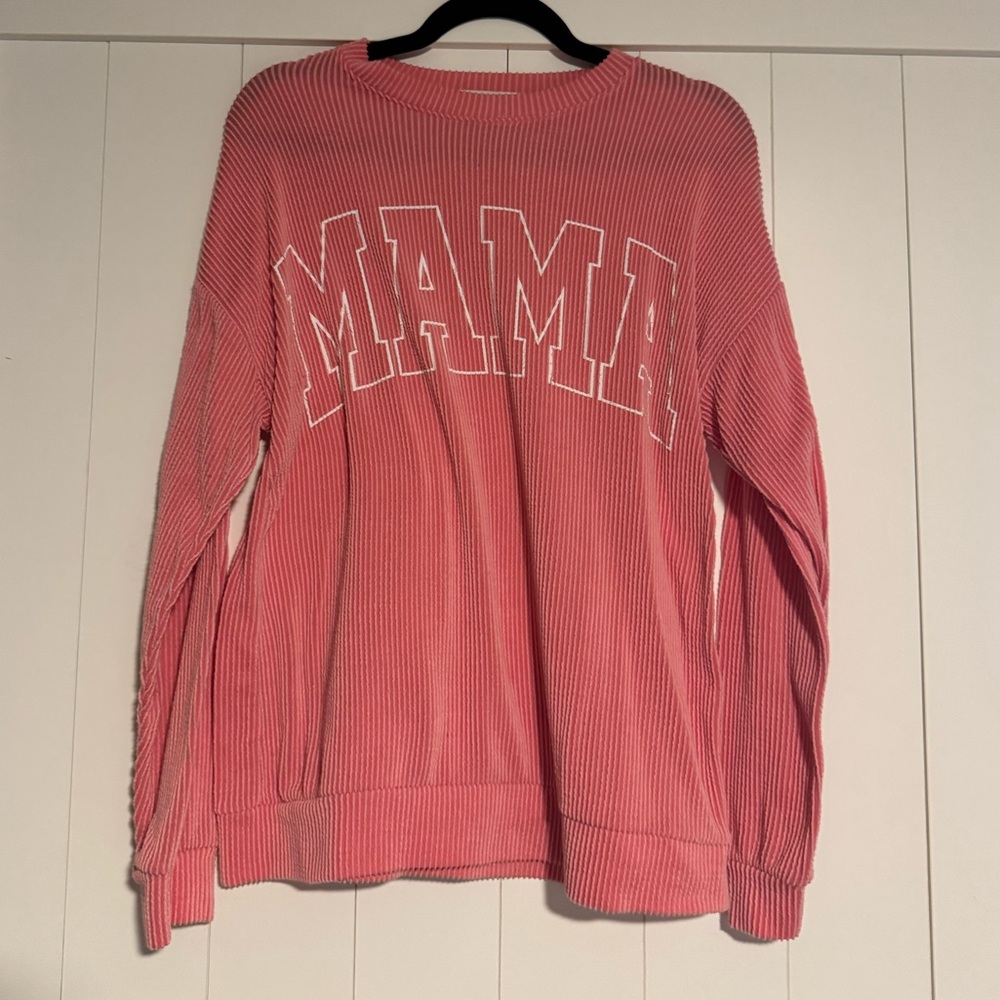 Pink ribbed Mama sweater